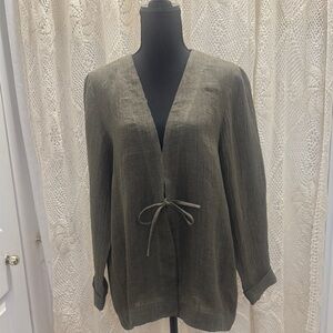 Olive Green J Jill Pure Jill Open Front Linen Cardigan
